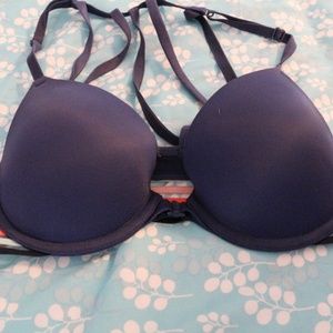 Blue Front close lightly lined racerback bra